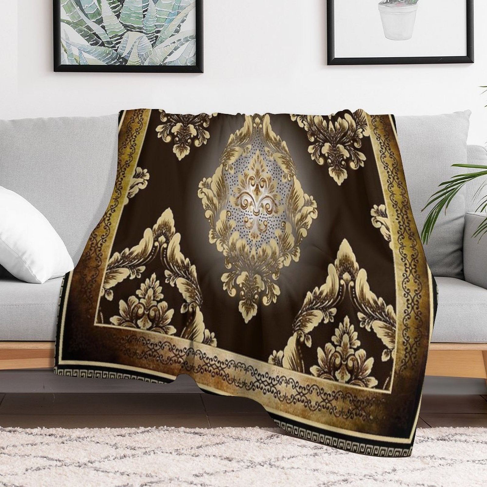 Vintage Style Floral Rustic Greek Key Comfort Throw Blanket