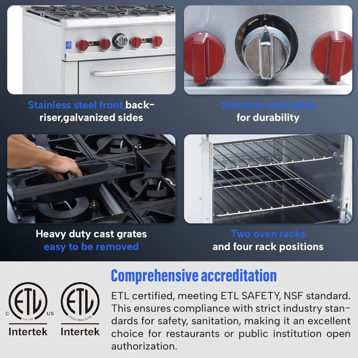 36-Inch Commercial 210K BTU 6-Burner Stainless Steel Freestanding Gas Range (SAK85603)