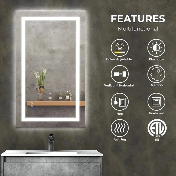 20 x 28  Inch Center Glow LED Bathroom Mirror