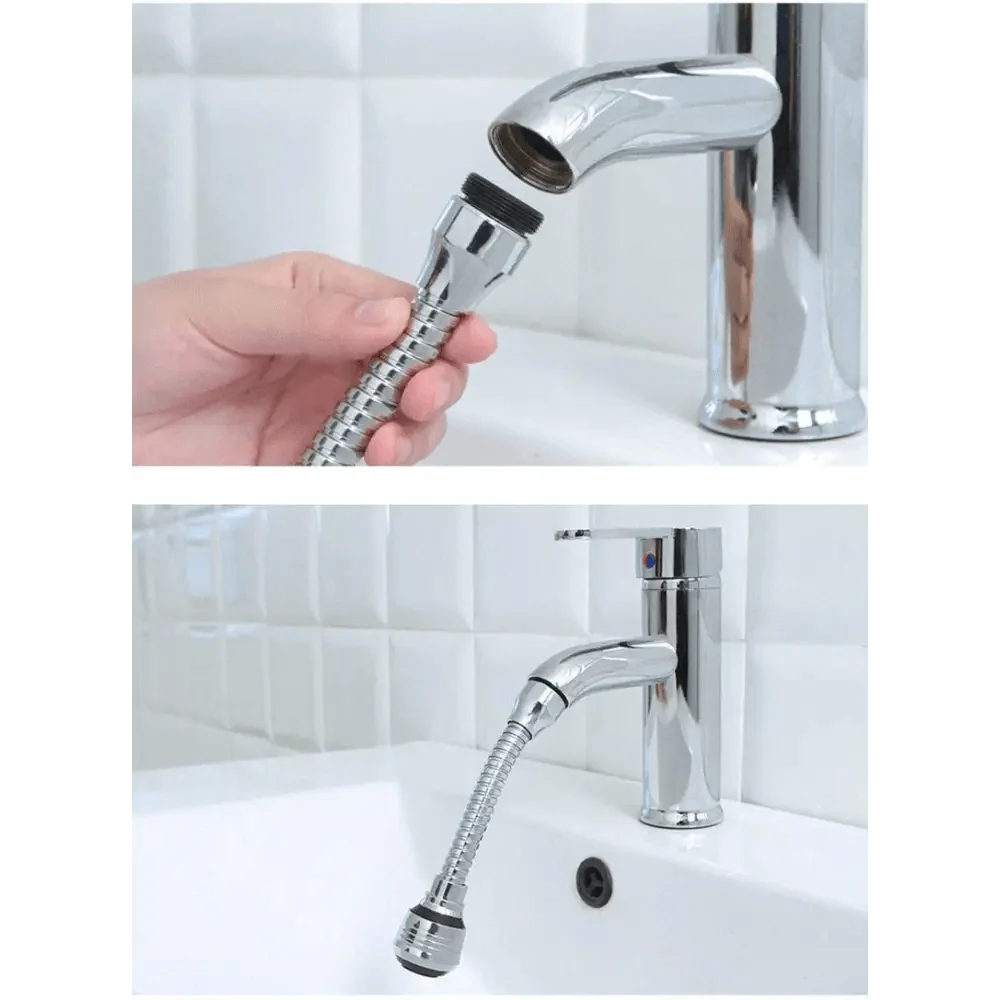 360 Degree Kitchen Sink Tap Faucet Extender, Universal Stainless Steel Faucet Extender with Flexible Swivel Tap Aerator Hose, 2 Water Outlet Modes, Faucet Extender Water Saving Bathroom Kitchen Accessories