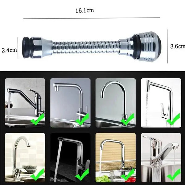 360 Degree Kitchen Sink Tap Faucet Extender, Universal Stainless Steel Faucet Extender with Flexible Swivel Tap Aerator Hose, 2 Water Outlet Modes, Faucet Extender Water Saving Bathroom Kitchen Accessories