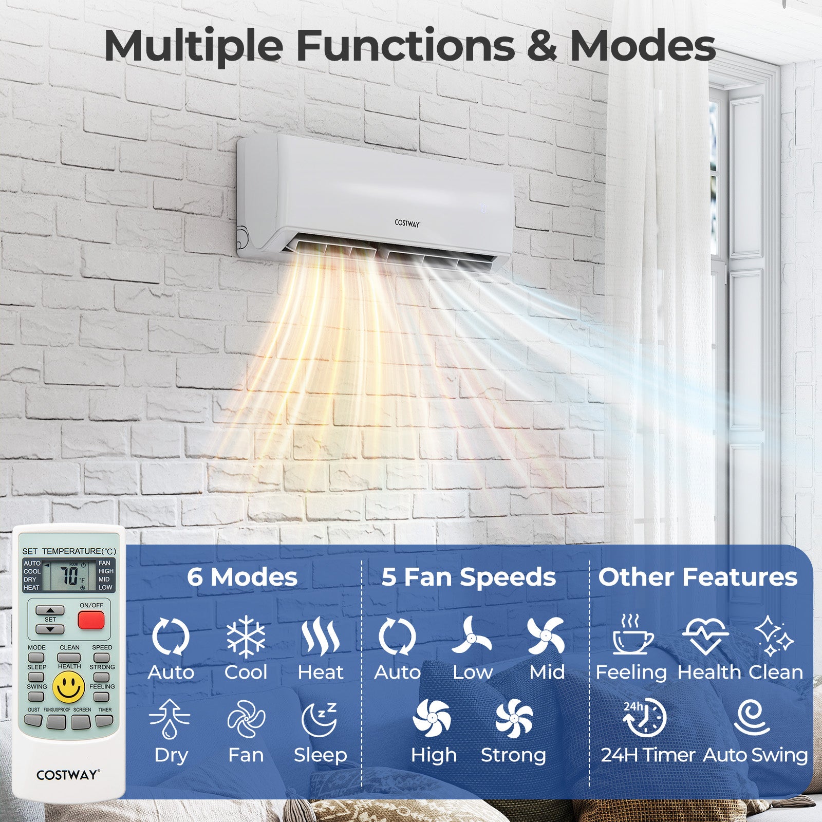 36000 BTU 2 Zone 23 SEER2 Mini Split Air Conditioner Wifi Enabled with Heat Pump-12K + 24K