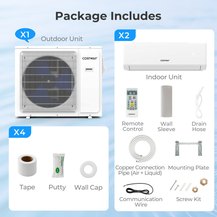 36000 BTU 2 Zone 23 SEER2 Mini Split Air Conditioner Wifi Enabled with Heat Pump-12K + 24K