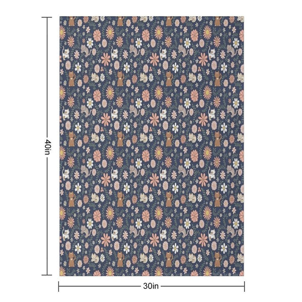 Flower Meower (Navy) Travel-friendly Throw Blanket