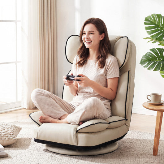 360 Degree Swivel Floor Gaming Chair with 6-Position Adjustable Backrest and Sponge Filling-Beige