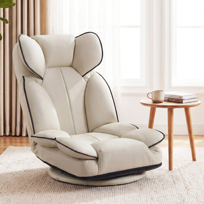 360 Degree Swivel Floor Gaming Chair with 6-Position Adjustable Backrest and Sponge Filling-Beige