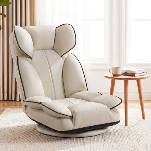 360 Degree Swivel Floor Gaming Chair with 6-Position Adjustable Backrest and Sponge Filling-Beige