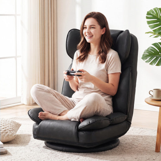 360 Degree Swivel Floor Gaming Chair with 6-Position Adjustable Backrest and Sponge Filling-Black