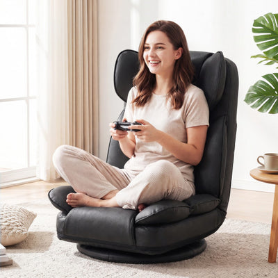 360 Degree Swivel Floor Gaming Chair with 6-Position Adjustable Backrest and Sponge Filling-Black