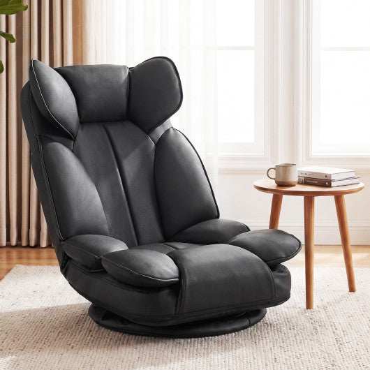 360 Degree Swivel Floor Gaming Chair with 6-Position Adjustable Backrest and Sponge Filling-Black
