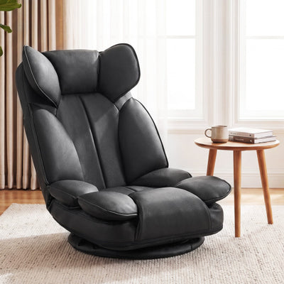 360 Degree Swivel Floor Gaming Chair with 6-Position Adjustable Backrest and Sponge Filling-Black