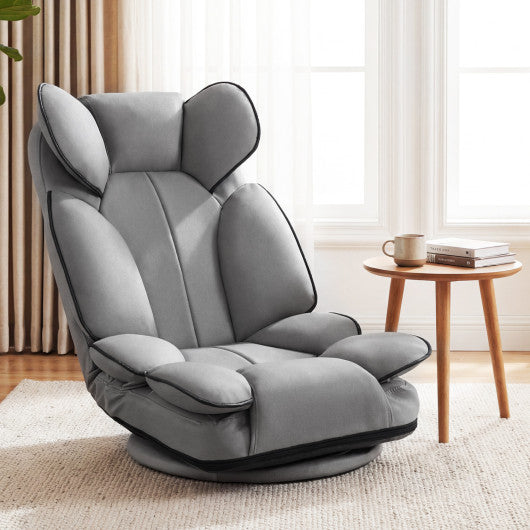 360 Degree Swivel Floor Gaming Chair with 6-Position Adjustable Backrest and Sponge Filling-Gray