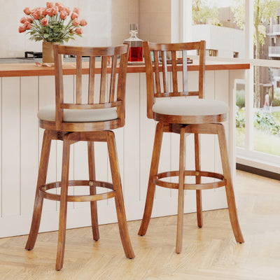 360° Rotating Counter Height Chairs Set of 2 with Upholstered Seat and  Backrest-29 inches