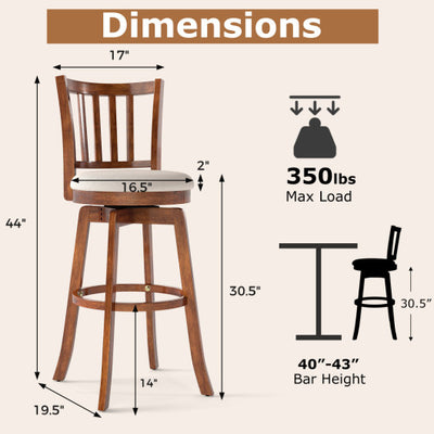 360° Rotating Counter Height Chairs Set of 2 with Upholstered Seat and  Backrest-29 inches
