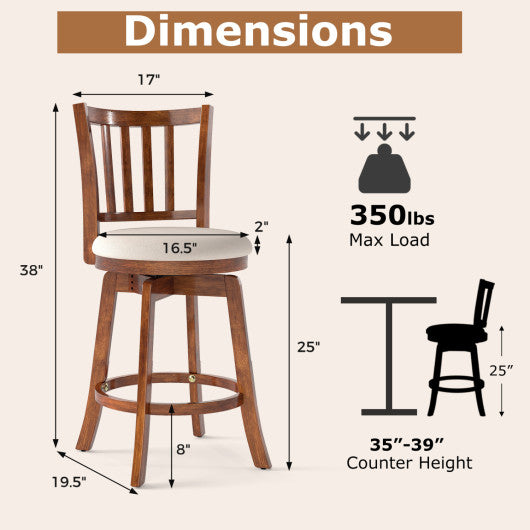 360° Rotating Counter Height Chairs Set of 4 with Backrest and Upholstered Seat-24 inches