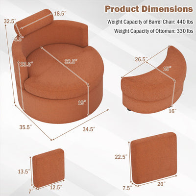 360° Swivel Accent Chair with Half Moon Storage Ottoman-Light Brown