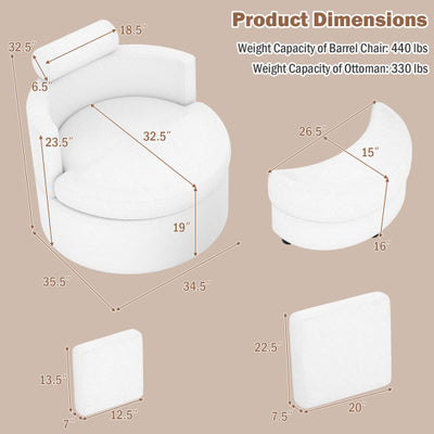 360° Swivel Accent Chair with Half Moon Storage Ottoman-White
