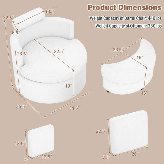 360° Swivel Accent Chair with Half Moon Storage Ottoman-White