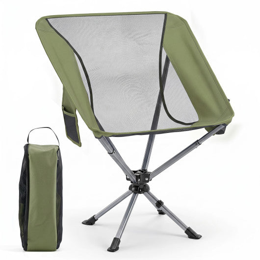 360° Swivel Camping Chair with Cup Holder and Side Pocket for Beach Support 300 LBS-Green