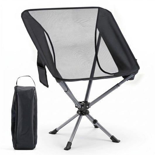 360° Swivel Camping Chair with Cup Holder and Side Pocket for Beach Support 300 LBS-Black