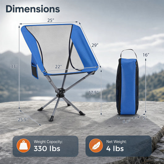360° Swivel Camping Chair with Cup Holder and Side Pocket for Beach Support 300 LBS-Blue