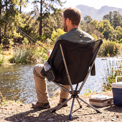 360° Swivel Camping Chair with Cup Holder and Side Pocket for Beach Support 300 LBS-Black