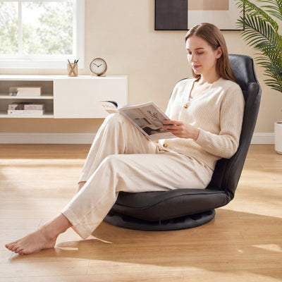 360° Swivel Floor Gaming Chair with 5-Level Adjustable Backrest-Black