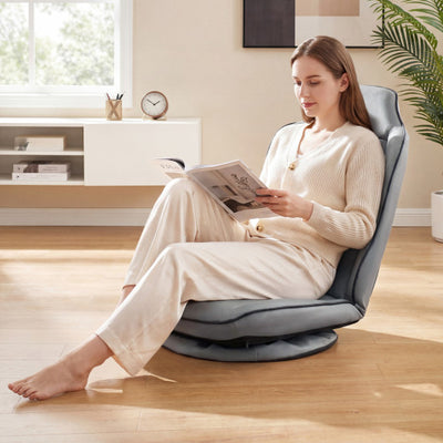 360° Swivel Floor Gaming Chair with 5-Level Adjustable Backrest-Gray