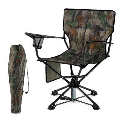360° Swivel Hunting Chair Portable Foldable with Mesh Cup Holder and Storage Pockets-Green