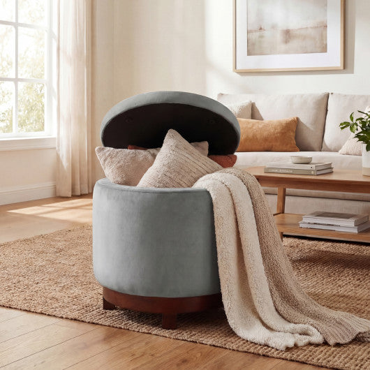 360° Swivel Velvet Foot Rest with Hidden Storage for Living Room-Gray