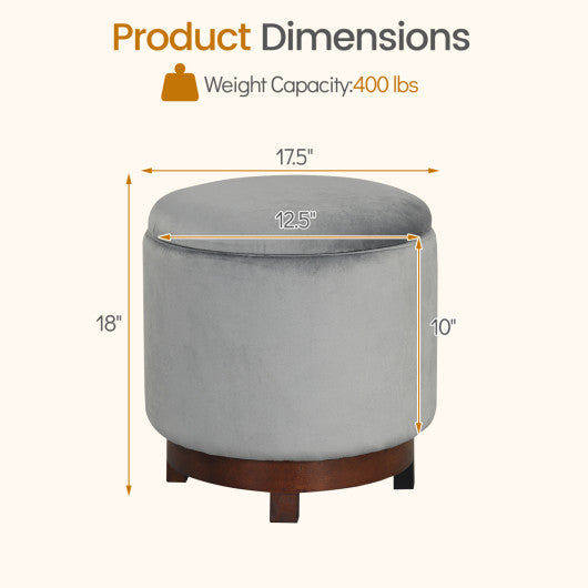360° Swivel Velvet Foot Rest with Hidden Storage for Living Room-Gray