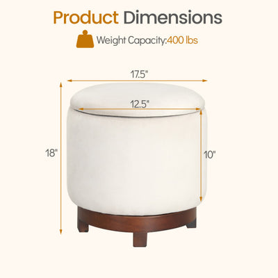 360° Swivel Velvet Foot Rest with Hidden Storage for Living Room-Beige