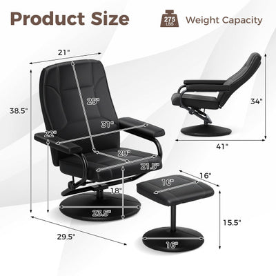 Swivel Lounge Chair Recliner with Ottoman-Black