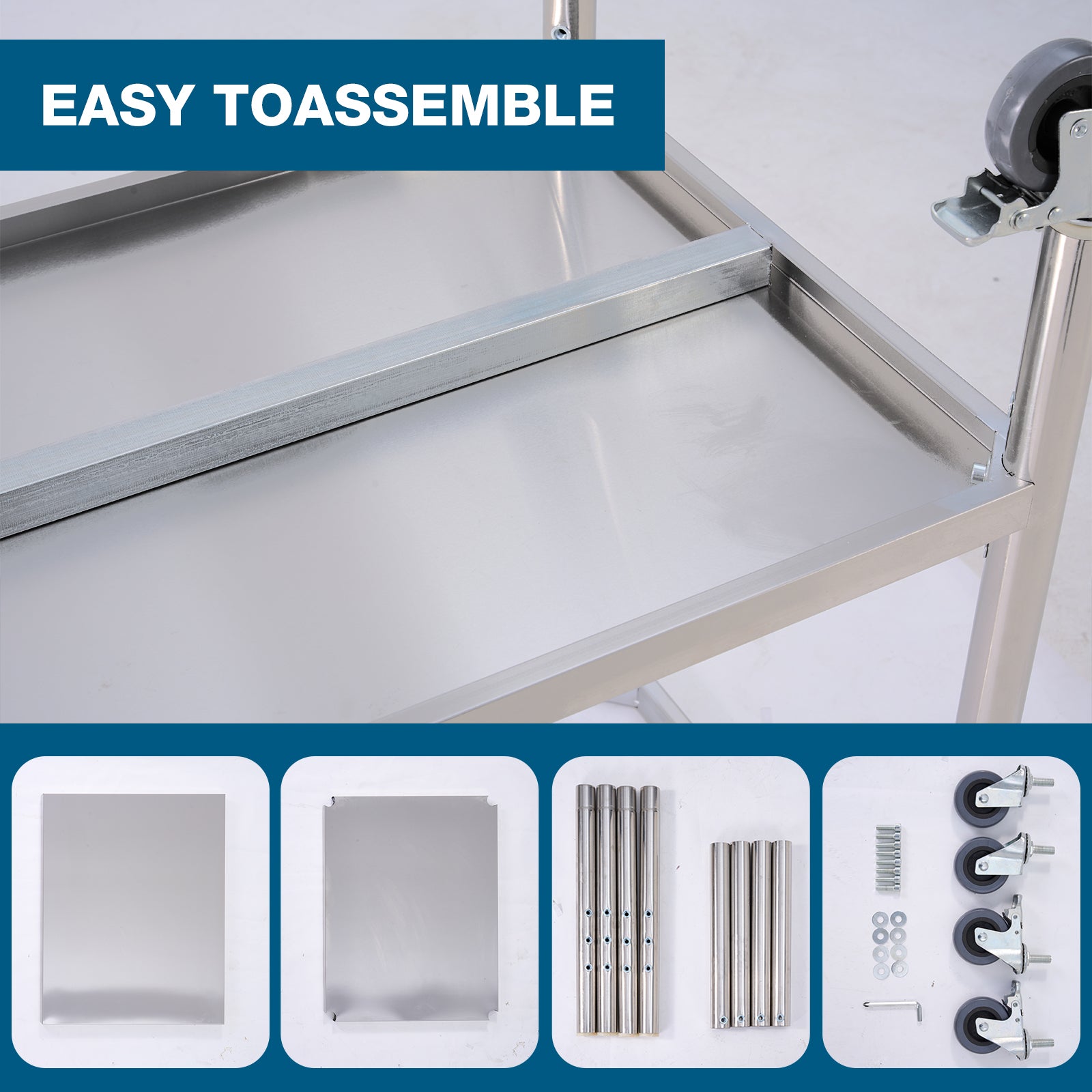 60''*24'' Commercial Work Table for Restaurant and Home Stainless Steel Kitchen Prep Table with Under Shelf and wheels