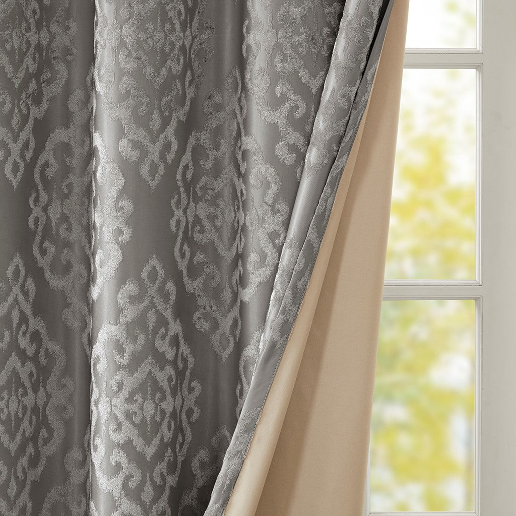 Mirage Knitted Jacquard Damask Total Blackout Grommet Top Curtain Panel by SunSmart