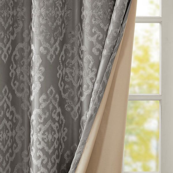 Mirage Knitted Jacquard Damask Total Blackout Grommet Top Curtain Panel by SunSmart - Gifts for You 'n Me