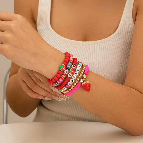 Bohemian style colorful soft ceramic elastic letter LOVE bead bracelet Bracelet