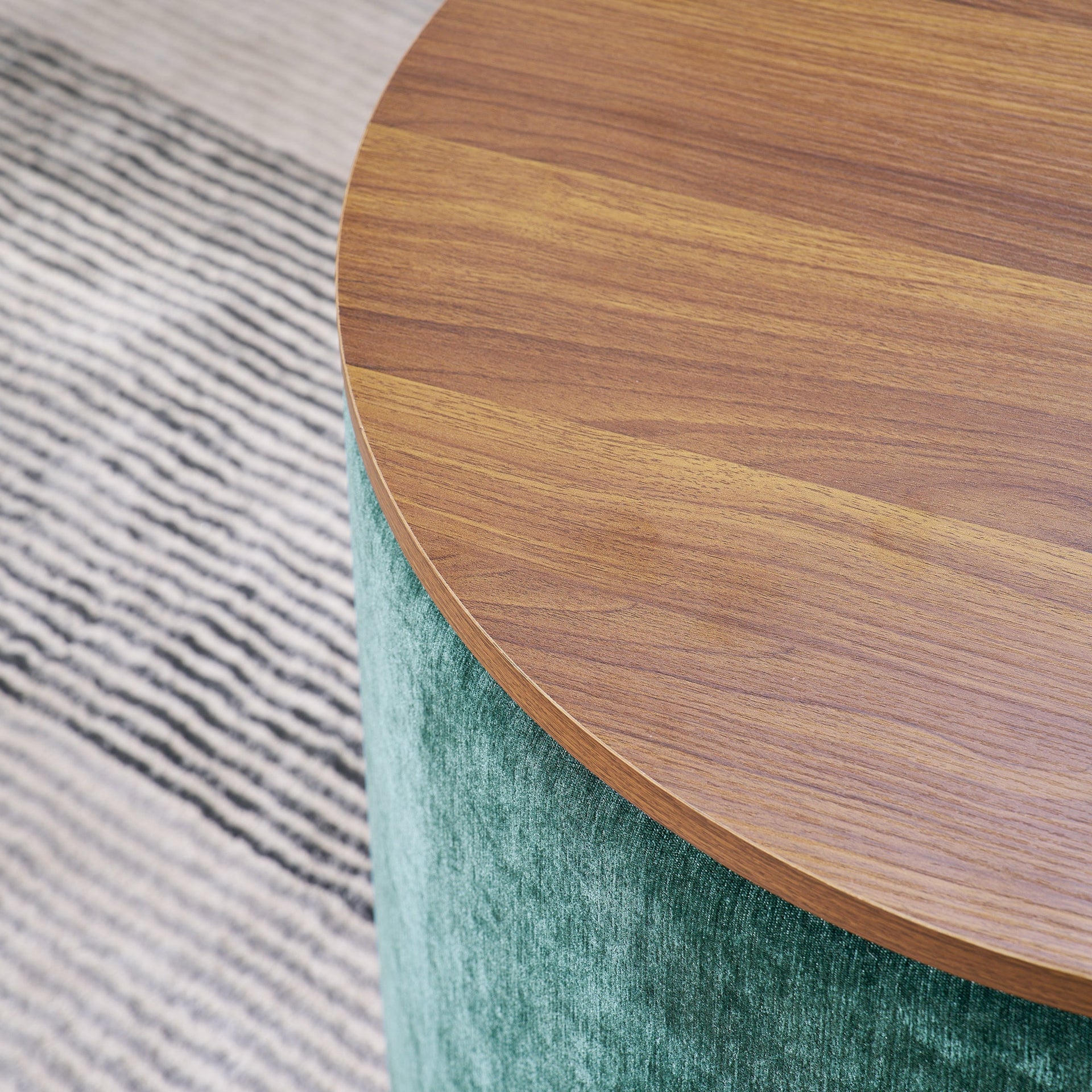 2-Piece Round Chenille Storage Ottoman Set with Drum Stool and MDF Desktop Panel