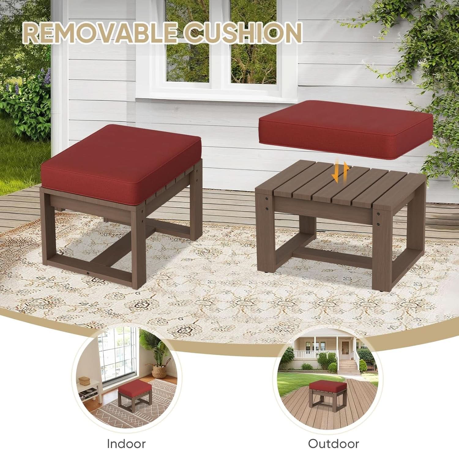 Natural Cedar Outdoor Ottomans With Removable Cushions