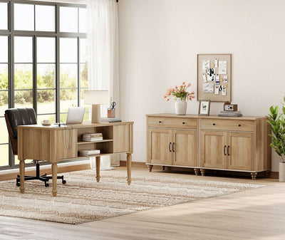 56 Inch Oak Executive Desk With Integrated Charging System