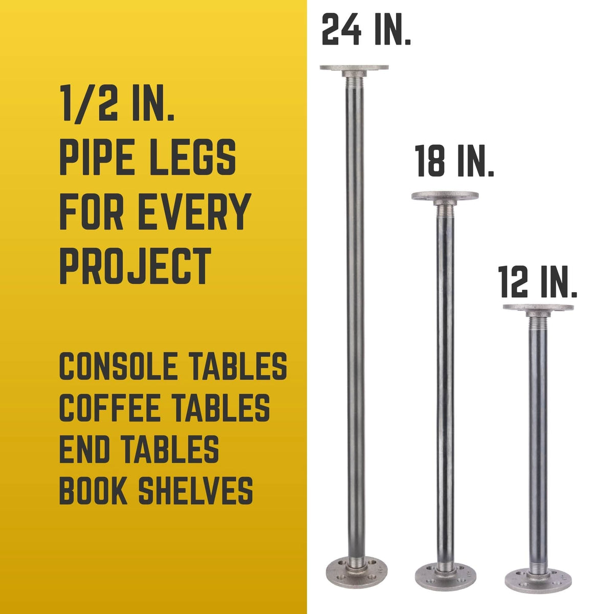 1/2 in. x 18 in. Round Flange Pipe Table Legs - 4 Pack