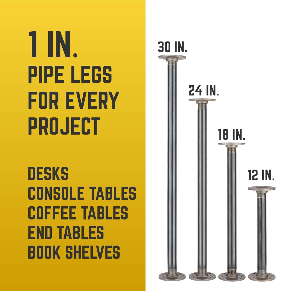 1 in. x 24 in. Round Flange Pipe Table Legs - 4 Pack