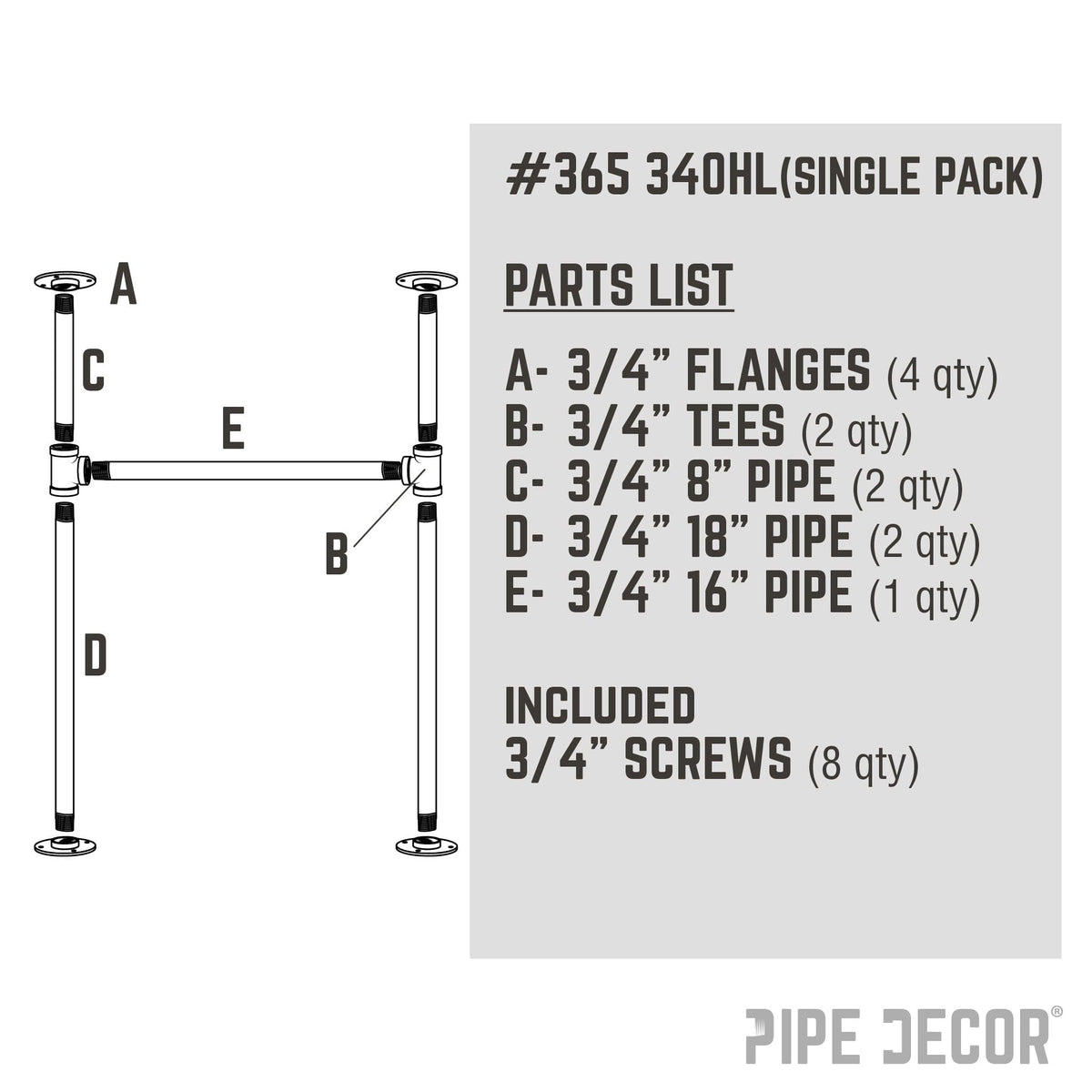 3/4 in. H Pipe Desk Main. Leg - 1 Leg
