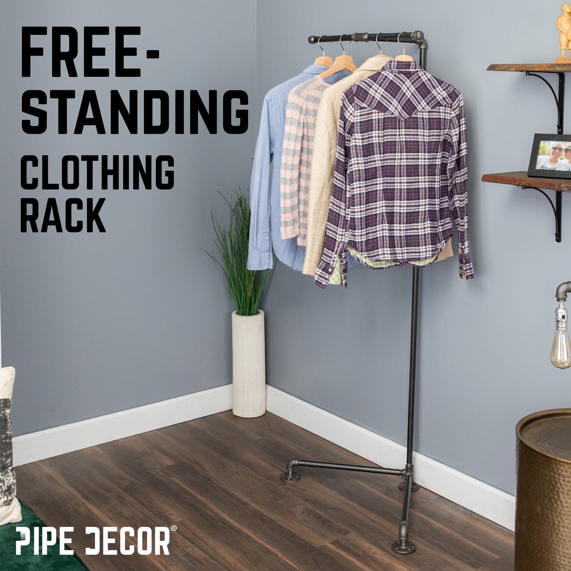 Freestanding Tee-Style Pipe Clothing Rack