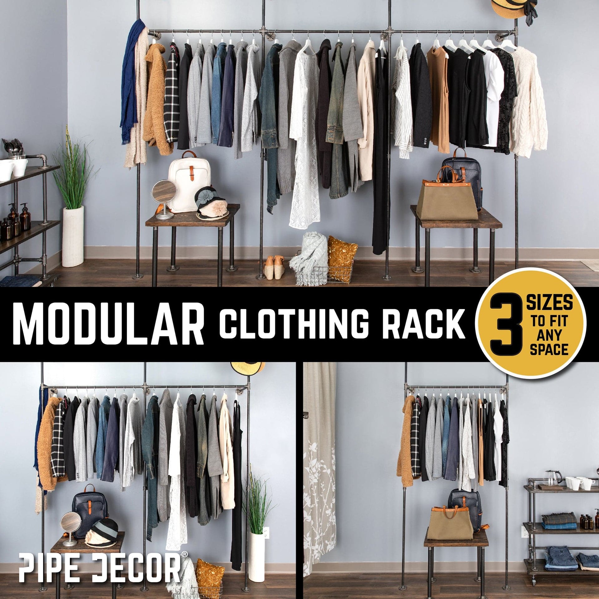 115 in. Wall Mounted Clothing Rack, Triple