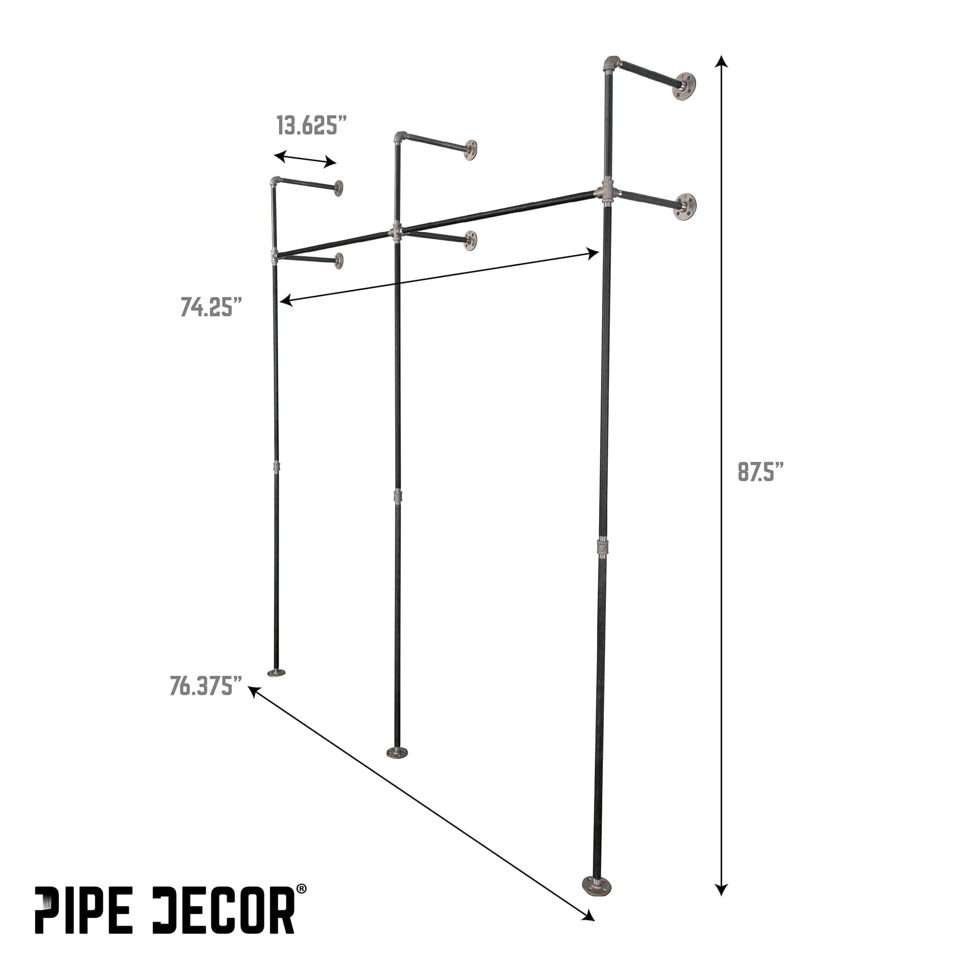 76.375 in. Wall Mounted Clothing Rack, Double