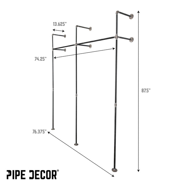 76.375 in. Wall Mounted Clothing Rack, Double