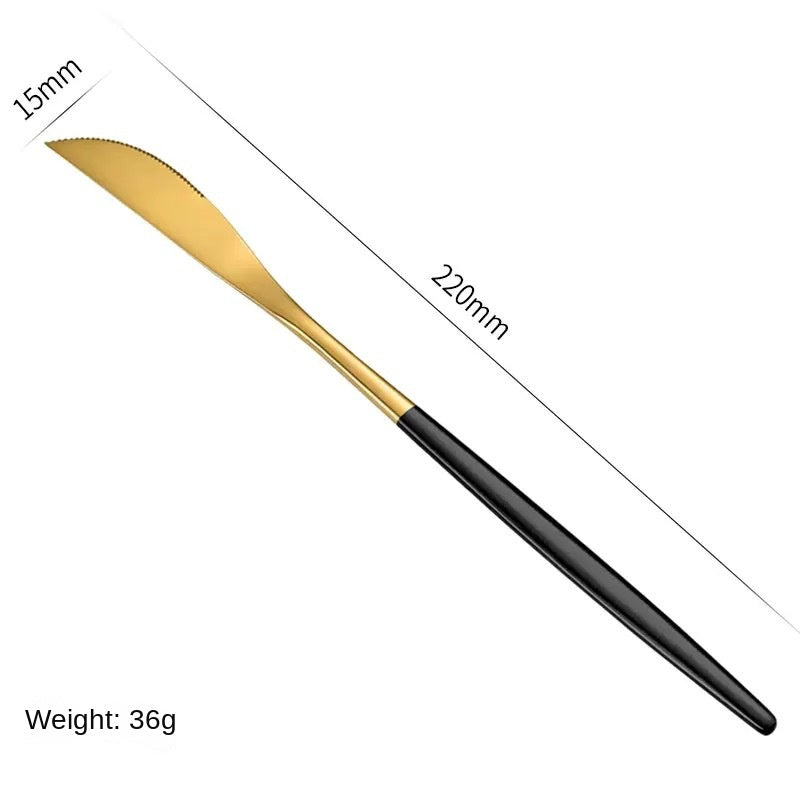 Stainless Steel Cutlery Set with Portuguese Gold Spray Painted Steak Knife, Fork, Spoon, and Tea Spoon 4-Piece Gift Pack