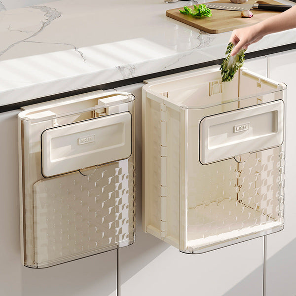 Kitchen folding trash can wall hanging large caliber leftovers bin transparent thickened folding trash can