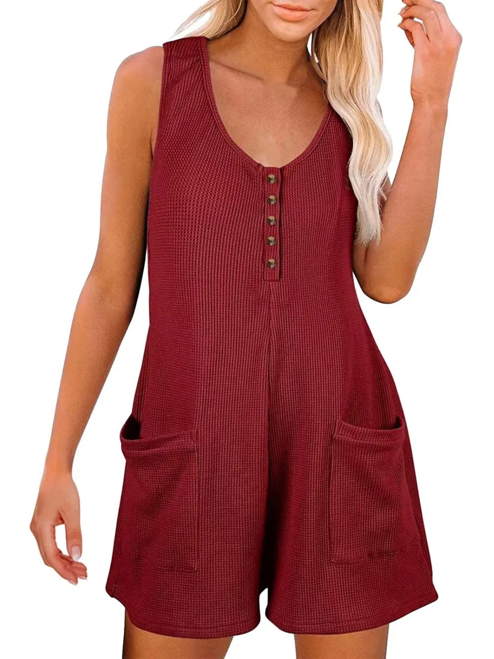 Pocketed Scoop Neck Sleeveless Romper